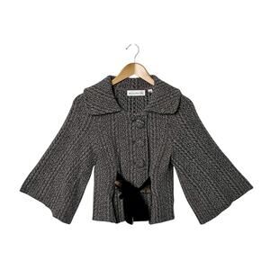 Charlie & Robin Tweed Crop Jacket XS Black Brown Wool Angora Bow Tie Coquette